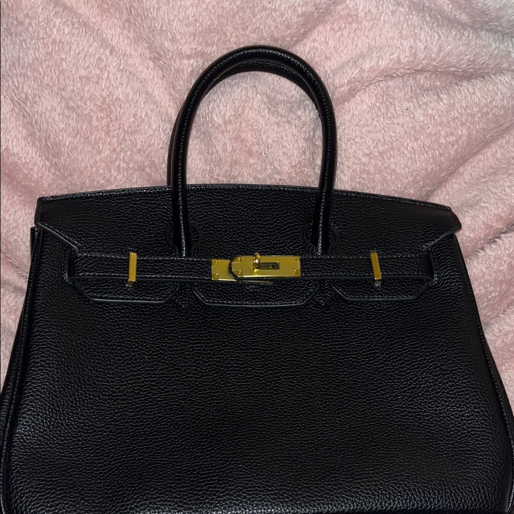 🖤LUXURY STYLE LEATHER TOTE Structured Top-Handle Satchel Black pebbled leather 🖤
